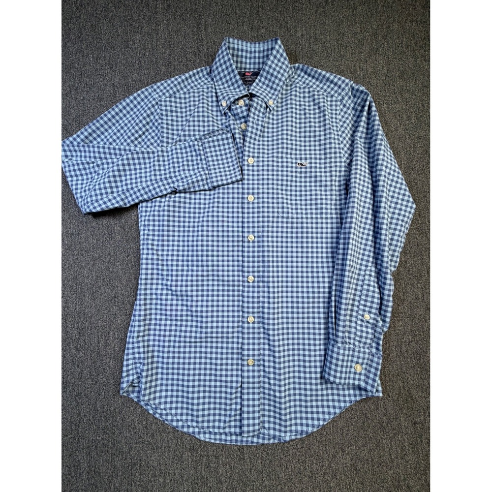 Vineyard Vines Mens Slim‎ Fit Tucker Shirt Blue Gingham Nylon Button Down
